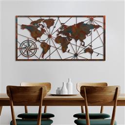 ΜΕΤΑΛΛΙΚΟ ΔΙΑΚΟΣΜΗΤΙΚΟ ΤΟΙΧΟΥ WORLD MAP LARGE - 2 891TNL2425 120X60 CM ΑΙΘΡΙΟ