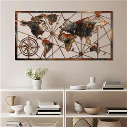 ΜΕΤΑΛΛΙΚΟ ΔΙΑΚΟΣΜΗΤΙΚΟ ΤΟΙΧΟΥ WORLD MAP LARGE - 3 891TNL2426 120X60 CM ΑΙΘΡΙΟ