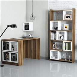 ΣΕΤ ΓΡΑΦΕΙΟ ΜΕ ΒΙΒΛΙΟΘΗΚΗ BOX - WALNUT, WHITE 845HCT3808 120X75X65 CM ΑΙΘΡΙΟ