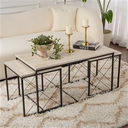 ΣΕΤ ΤΡΑΠΕΖΙ ΣΑΛΟΝΙΟΥ DEFNE - BLACK, TRAVERTINE 854KLN4754 (100X52X50) ΑΙΘΡΙΟ