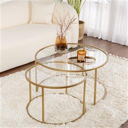 ΣΕΤ ΤΡΑΠΕΖΙ ΣΑΛΟΝΙΟΥ GOLD-TRANSPARENT-80-60 706CLN1144 (15X43X15) ΑΙΘΡΙΟ