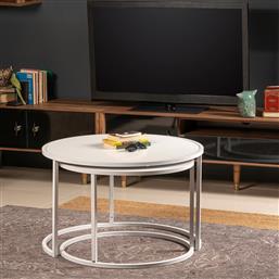 ΤΡΑΠΕΖΑΚΙΑ ΖΙΓΚΟΝ (ΣΕΤ 2 ΤΕΜΑΧΙΩΝ) TAMBUR - WHITE 541HDL1231 66X43X66 CM ΑΙΘΡΙΟ