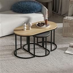 ΤΡΑΠΕΖΑΚΙΑ ΖΙΓΚΟΝ (ΣΕΤ 3 ΤΕΜΑΧΙΩΝ) DENA - ANTHRACITE, OAK 506MNR1226 90X45X45 CM ΑΙΘΡΙΟ