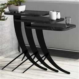 ΤΡΑΠΕΖΑΚΙΑ ΖΙΓΚΟΝ (ΣΕΤ 3 ΤΕΜΑΧΙΩΝ) PION - BLACK MARBLE 845HCT2875 35X45X60 CM ΑΙΘΡΙΟ