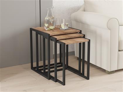 ΤΡΑΠΕΖΑΚΙΑ ΖΙΓΚΟΝ (ΣΕΤ 3 ΤΕΜΑΧΙΩΝ) TALI - BLACK, ATLANTIC PINE 835PUQ6258 44X52X45 CM ΑΙΘΡΙΟ