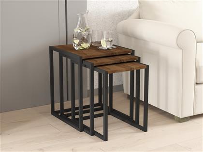 ΤΡΑΠΕΖΑΚΙΑ ΖΙΓΚΟΝ (ΣΕΤ 3 ΤΕΜΑΧΙΩΝ) TALI - BLACK, WALNUT 835PUQ6259 44X52X45 CM ΑΙΘΡΙΟ