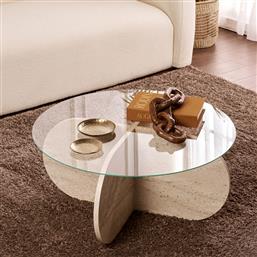 ΤΡΑΠΕΖΙ ΣΑΛΟΝΙΟΥ AERIS - TRAVERTINE, TRANSPARENT 668NRD1106 (75X35X75) ΑΙΘΡΙΟ