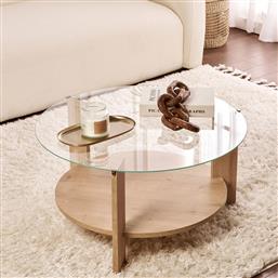 ΤΡΑΠΕΖΙ ΣΑΛΟΝΙΟΥ CLARA - SAPPHIRE OAK, TRANSPARENT 668NRD1107 (75X40X75) ΑΙΘΡΙΟ
