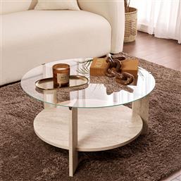ΤΡΑΠΕΖΙ ΣΑΛΟΝΙΟΥ CLARA - TRAVERTINE, TRANSPARENT 668NRD1112 (75X40X75) ΑΙΘΡΙΟ