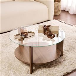 ΤΡΑΠΕΖΙ ΣΑΛΟΝΙΟΥ CLARA - WALNUT, TRANSPARENT 668NRD1111 (75X40X75) ΑΙΘΡΙΟ