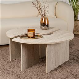 ΤΡΑΠΕΖΙ ΣΑΛΟΝΙΟΥ MOIRA - TRAVERTINE 241NRD1348 (Φ90X41) ΑΙΘΡΙΟ