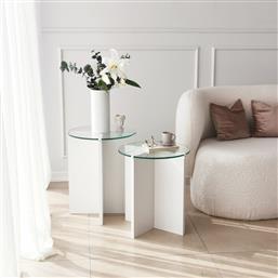 ΤΡΑΠΕΖΙ ΖΙΓΟΝ (2 ΤΕΜΑΧΙΑ) LILY - WHITE 552NOS2245 (Φ40X45; Φ40X50) ΑΙΘΡΙΟ