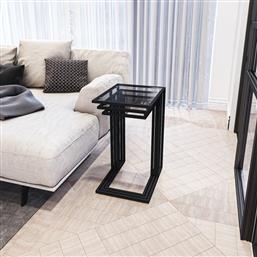ΤΡΑΠΕΖΙ ΖΙΓΟΝ (3 ΤΕΜΑΧΙΑ) İBIZA - BLACK, SMOKED GLASS 706CLN1186 (15X58X15) ΑΙΘΡΙΟ