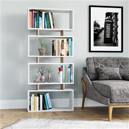 ΒΙΒΛΙΟΘΗΚΗ LANGDON - WHITE, OAK 935CMN1245 72,5X161X25 CM ΑΙΘΡΙΟ