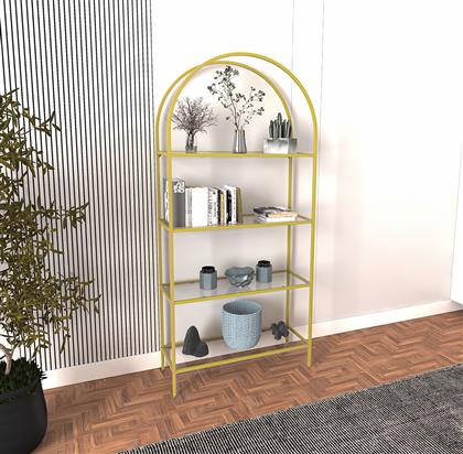 ΒΙΒΛΙΟΘΗΚΗ MONA - GOLD GLASS 706CLN1169 80X175X30 CM ΑΙΘΡΙΟ