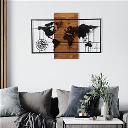 ΞΥΛΙΝΟ ΔΙΑΚΟΣΜΗΤΙΚΟ ΤΟΙΧΟΥ WORLD MAP WITH COMPASS 279ENZ1744 85X58 CM ΑΙΘΡΙΟ