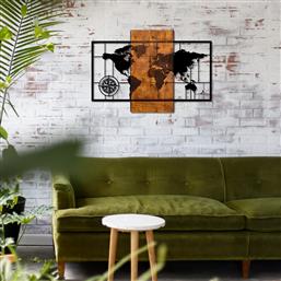 ΞΥΛΙΝΟ ΔΙΑΚΟΣΜΗΤΙΚΟ ΤΟΙΧΟΥ WORLD MAP WITH COMPASS 899SKL1330 58X85 CM ΑΙΘΡΙΟ