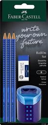 BLISTER ΣΕΤ GRIP BLUE 5 ΤΕΜΑΧΙΑ - 3 ΜΟΛΥΒΙΑ GRIP 2001, 1 ΓΟΜΑ ROLL-ON DUST-FREE ΚΑΙ 1 ΔΙΠΛΗ ΞΥΣΤΡΑ ROLL-ON - 077217083 FABER CASTELL