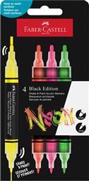 ΣΕΤ 4 ΑΚΡΥΛΙΚΟΙ ΜΑΡΚΑΔΟΡΟΙ ΜΕ 2 ΜΥΤΕΣ BLACK EDITION NEON ΧΡΩΜΑΤΑ - 077285505 FABER CASTELL