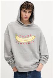 ΒΑΜΒΑΚΕΡΗ ΜΠΛΟΥΖΑ BANANA SOUND PRINT RELAXED FIT HOODIE ΧΡΩΜΑ: ΓΚΡΙ, ΜΕ ΚΟΥΚΟΥΛΑ, U02SPSHO092CJ05GY01 FIORUCCI