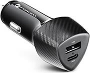 CARBON CAR CHARGER TYPE C 3.0 PD20W + USB QC3.0 18W 5A CC50-1A1C BLACK (TOTAL 38W) FORCELL