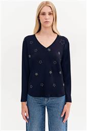 ΓΥΝΑΙΚΕΙΑ ΜΠΛΟΥΖΑ ΜΕ V ΛΑΙΜΟΚΟΨΗ ΚΑΙ ΣΧΕΔΙΟ ΑΣΤΕΡΙΩΝ ΑΠΟ ΣΤΡΑΣ - 081.10.01.045 ΜΑΥΡΟ FOREL