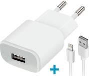 TC-01 WALL CHARGER USB 1A + CABLE FOR IPHONE 8-PIN WHITE FOREVER