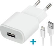 TC-01 WALL CHARGER USB 2A + CABLE FOR IPHONE 8-PIN WHITE FOREVER