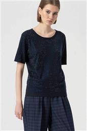 ΓΥΝΑΙΚΕΙΟ T-SHIRT ΜΕ ΣΤΡΑΣ REGULAR FIT - FS25WT3004K50201-064 ΣΚΟΥΡΟ ΜΠΛΕ FRACOMINA