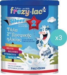 ΣΕΤ FREZYLAC SILVER 2 ΑΓΕΛΑΔΙΝΟ ΓΑΛΑ ΣΕ ΣΚΟΝΗ 2ΗΣ ΒΡΕΦΙΚΗΣ ΗΛΙΚΙΑΣ ΑΠΟ ΤΟΝ 6Ο ΕΩΣ ΤΟΝ 12Ο ΜΗΝΑ 1200G (3X400G) FREZYDERM