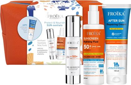 PROMO PREMIUM SUN SCREEN SPFT50+, 50ML & SUNSCREEN HYDRATING FLUID SPF50+, 250ML & ΔΩΡΟ AFTER SUN REPAIRING CREAM 150ML & ΔΩΡΟ ΠΟΡΤΟΚΑΛΙ ΝΕΣΕΣΕΡ 1 ΤΕΜΑΧΙΟ FROIKA