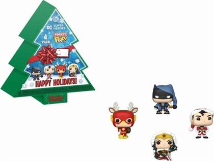 POCKET POP! 4-PACK DC SUPER HEROES - HAPPY HOLIDAYS TREE BOX VINYL FIGURES KEYCHAIN FUNKO