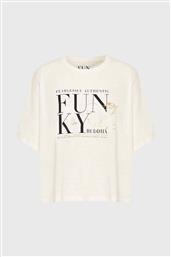 ΓΥΝΑΙΚΕΙΟ T-SHIRT ΜΕ GRAPHIC FRAME ΤΥΠΩΜΑ LOOSE FIT - FBL010-111-04 ΛΕΥΚΟ FUNKY BUDDHA