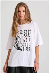 ΓΥΝΑΙΚΕΙΟ T-SHIRT ΜΕ PRINT ΚΑΙ LETTERING LOOSE FIT - FBL010-109-04 ΛΕΥΚΟ FUNKY BUDDHA