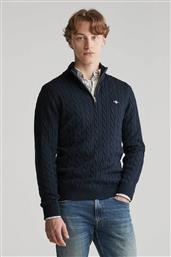 ΑΝΔΡΙΚΟ ΠΟΥΛΟΒΕΡ ΜΕ CABLE KNIT PATTERN, ΦΕΡΜΟΥΑΡ 1/2 ΚΑΙ ΚΕΝΤΗΜΕΝΟ ΛΟΓΟΤΥΠΟ REGULAR FIT - 8050603 ΜΠΛΕ ΣΚΟΥΡΟ GANT