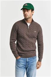 ΑΝΔΡΙΚΟ ΠΟΥΛΟΒΕΡ ΜΕ CABLE KNIT PATTERN, ΦΕΡΜΟΥΑΡ 1/2 ΚΑΙ ΚΕΝΤΗΜΕΝΟ ΛΟΓΟΤΥΠΟ REGULAR FIT - 8050603 ΚΑΦΕ ΑΝΟΙΧΤΟ GANT