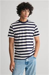 ΑΝΔΡΙΚΟ T-SHIRT ΜΕ ΡΙΓΕ ΣΧΕΔΙΟ ΚΑΙ ΛΟΓΟΤΥΠΟ REGULAR FIT - 2013041 ΜΠΛΕ ΣΚΟΥΡΟ GANT