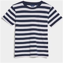 ΠΑΙΔΙΚΟ T-SHIRT ΜΕ ΡΙΓΕ ΣΧΕΔΙΟ ΚΑΙ ΚΕΝΤΗΜΕΝΟ ΛΟΓΟΤΥΠΟ RELAXED FIT - 805173 ΜΠΛΕ ΣΚΟΥΡΟ GANT