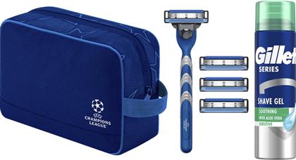 PROMO CHAMPIONS LEAGUE MACH 3, 1 ΛΑΒΗ & 4 ΑΝΤΑΛΛΑΚΤΙΚΑ & SERIES SENSITIVE SHAVE GEL 200ML & ΝΕΣΕΣΕΡ 1 ΤΕΜΑΧΙΟ GILLETTE