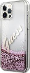COVER LIQUID GLITTER VINTAGE SCRIPT FOR APPLE IPHONE 12 / APPLE IPHONE 12 PRO PINK GUESS