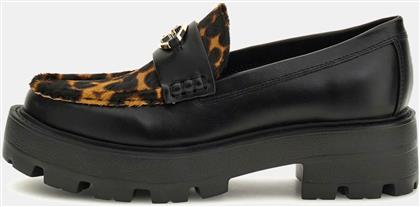 ΓΥΝΑΙΚΕΙΑ ΔΕΡΜΑΤΙΝΑ LOAFERS ΜΕ ANIMAL PRINT ΚΑΙ ΜΕΤΑΛΛΙΚΟ ΛΟΓΟΤΥΠΟ ''YANIKA 2'' - FLTYK2LEP14 ΜΑΥΡΟ GUESS