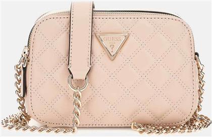 ΓΥΝΑΙΚΕΙΑ ΤΣΑΝΤΑ CROSSBODY ΚΑΠΙΤΟΝΕ ΜΕ ΛΟΓΟΤΥΠΟ ''GIULLY'' - HWQG8748140 ΛΕΥΚΟ GUESS