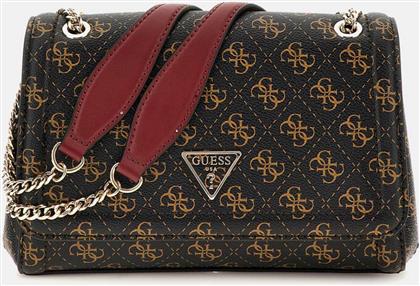 ΓΥΝΑΙΚΕΙΑ ΤΣΑΝΤΑ CROSSBODY ΜΕ ALL-OVER LOGO PRINT ΚΑΙ ΜΕΤΑΛΛΙΚΟ ΛΟΓΟΤΥΠΟ ''MERIDIAN'' - HWQL7879210 ΚΑΦΕ GUESS από το NOTOS