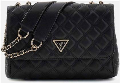 ΓΥΝΑΙΚΕΙΑ ΤΣΑΝΤΑ CROSSBODY ΜΕ ΚΑΠΙΤΟΝΕ ΣΧΕΔΙΟ ΚΑΙ ΜΕΤΑΛΛΙΚΟ ΛΟΓΟΤΥΠΟ ''GIULLY'' - HWQG9673200 ΜΑΥΡΟ GUESS