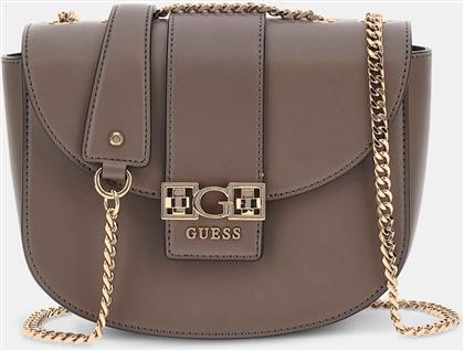 ΓΥΝΑΙΚΕΙΑ ΤΣΑΝΤΑ ΩΜΟΥ/CROSSBODY ΜΕ ΜΕΤΑΛΛΙΚΟ ΛΟΓΟΤΥΠΟ ''JANE'' - HWVG9891210 ΚΑΦΕ ΑΝΟΙΧΤΟ GUESS