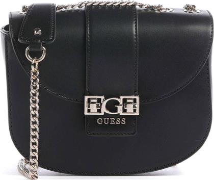 ΓΥΝΑΙΚΕΙΑ ΤΣΑΝΤΑ ΩΜΟΥ/CROSSBODY ΜΕ ΜΕΤΑΛΛΙΚΟ ΛΟΓΟΤΥΠΟ ''JANE'' - HWVG9891210 ΜΑΥΡΟ GUESS