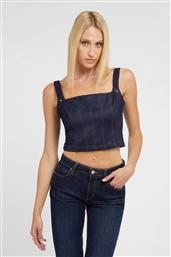 ΓΥΝΑΙΚΕΙΟ DENIM CROP TOP ΜΟΝΟΧΡΩΜΟ ΜΕ CONTRAST ΡΑΦΕΣ - W3YP57KBU70 DENIM BLUE ΣΚΟΥΡΟ GUESS