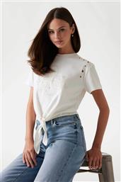 ΓΥΝΑΙΚΕΙΟ T-SHIRT CROPPED ΜΕ ΔΙΑΤΡΗΤΟ ΣΧΕΔΙΟ ΚΑΙ ΑΝΑΓΛΥΦΟ 4G BOXY FIT - W5GI18I3Z14 ΛΕΥΚΟ GUESS