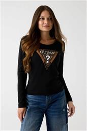 ΓΥΝΑΙΚΕΙΟ T-SHIRT ΚΑΙ ΤΡΙΓΩΝΙΚΟ ΛΟΓΟΤΥΠΟ ΜΕ ANIMAL-PRINT RELAXED FIT - W5BI75J1314 ΜΑΥΡΟ GUESS