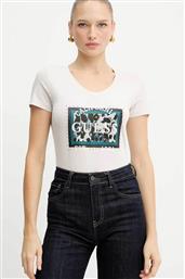 ΓΥΝΑΙΚΕΙΟ T-SHIRT ΜΕ ΑΝΑΓΛΥΦΟ ΛΟΓΟΤΥΠΟ ΚΑΙ ANIMAL PRINT REGULAR FIT - W5YI27J1314 ΚΡΕΜ GUESS